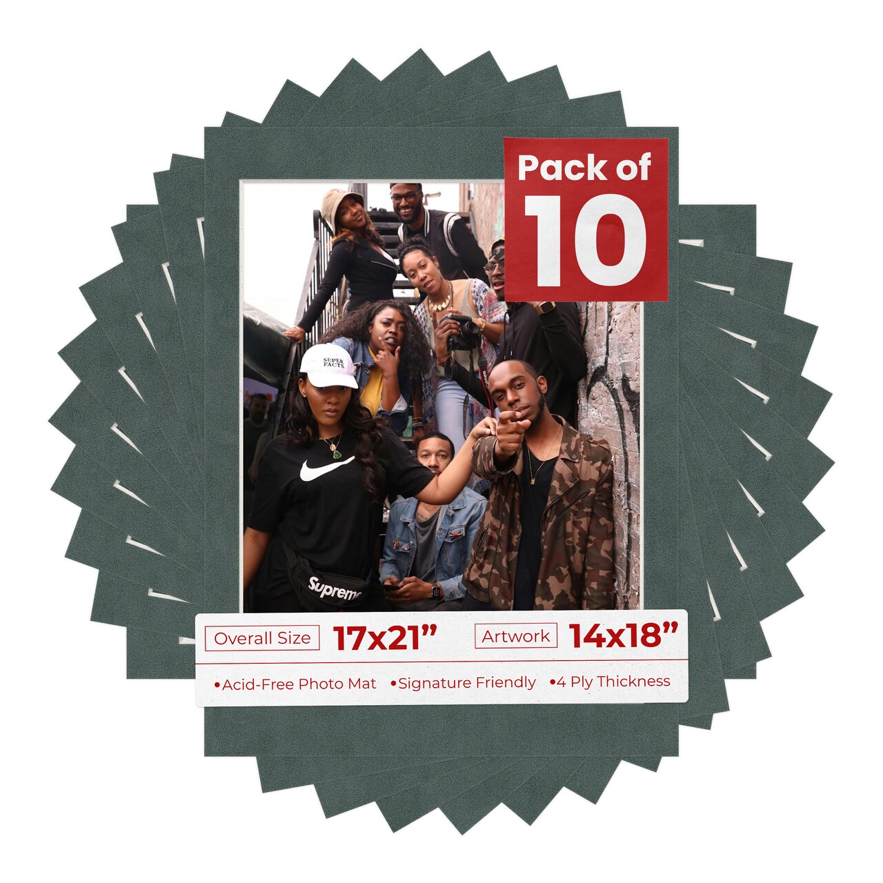 Dark Grey Suede Mat Board for 17x21 Frames - Fits 14x18 Photos